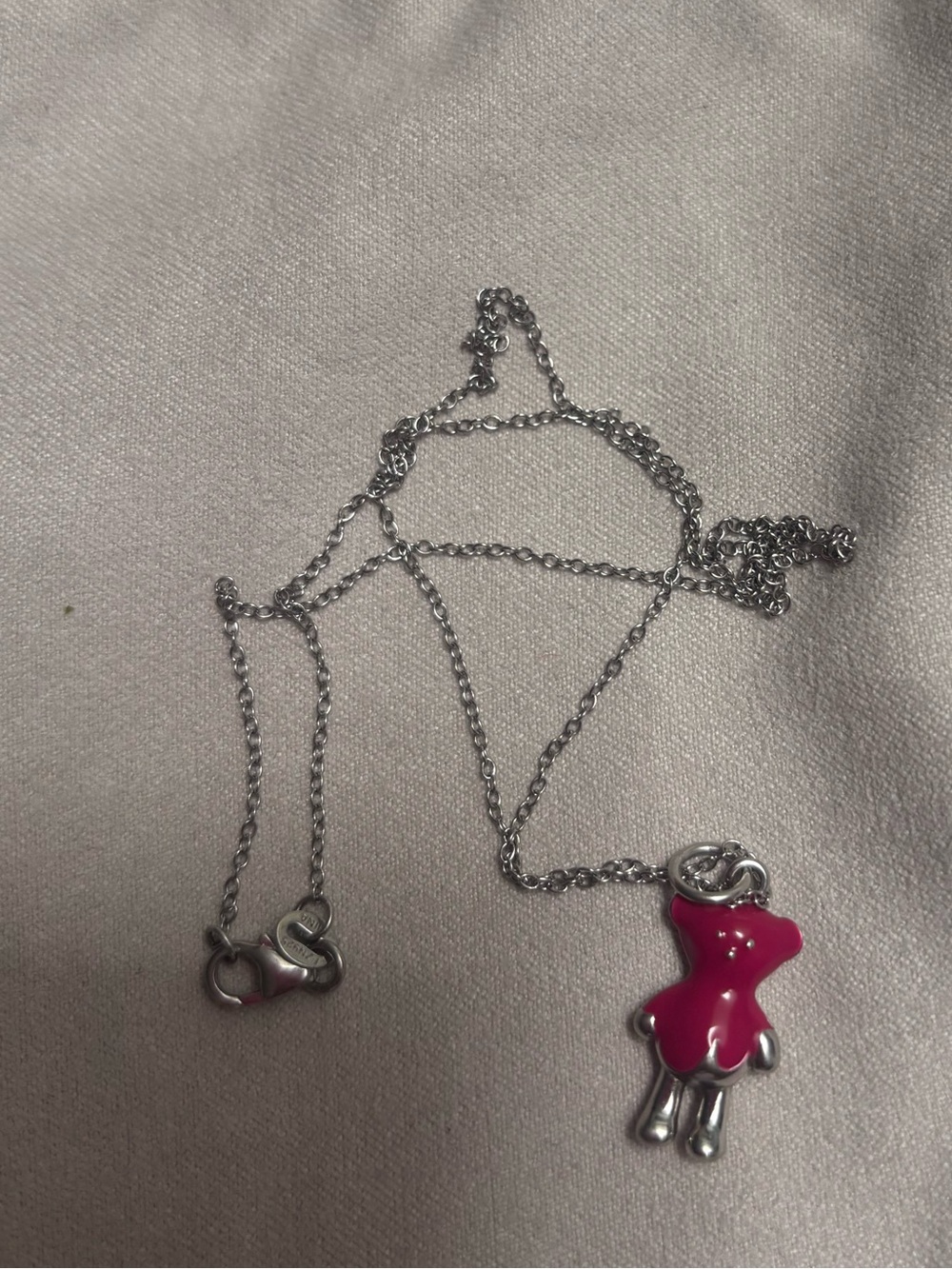 Silver Necklace with Pink Bear Charm